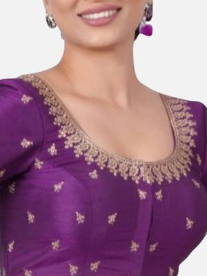 Purple silk round neck half sleeves readymade blouse 5