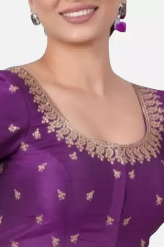 Purple silk round neck half sleeves readymade blouse
