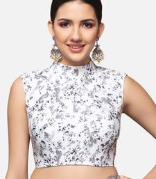 White floral printed high-neck sleeveless readymade saree blouse