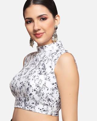 White floral printed high-neck sleeveless readymade saree blouse 3