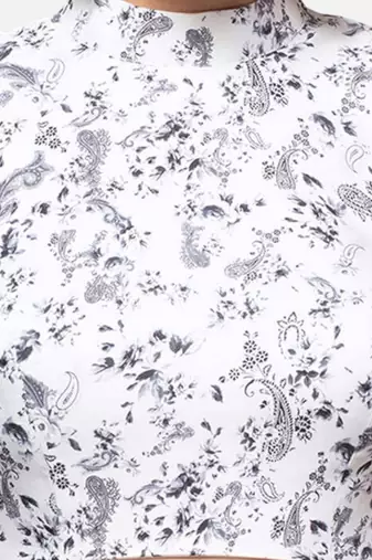 White floral printed high-neck sleeveless readymade saree blouse