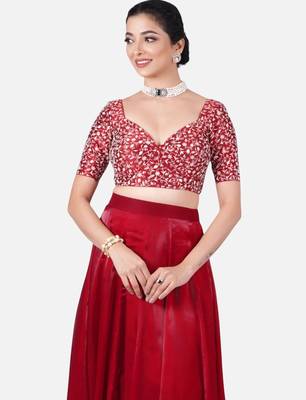 Maroon silk deep neck half sleeves readymade blouse 1