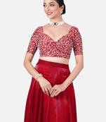 Maroon silk deep neck half sleeves readymade blouse