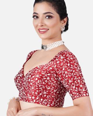 Maroon silk deep neck half sleeves readymade blouse 3