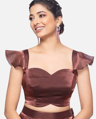 Brown crush tissue sweetheart neckline readymade blouse 1