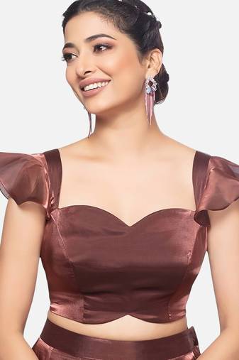 Brown crush tissue sweetheart neckline readymade blouse