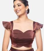 Brown crush tissue sweetheart neckline readymade blouse