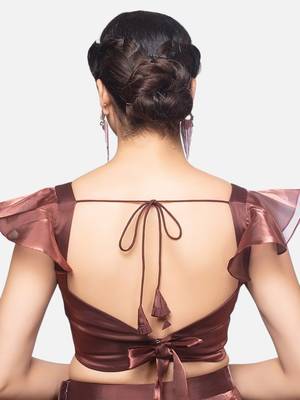 Brown crush tissue sweetheart neckline readymade blouse 2