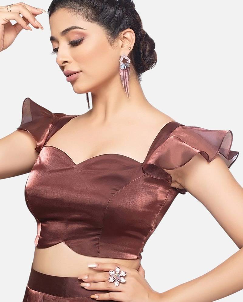 Brown crush tissue sweetheart neckline readymade blouse