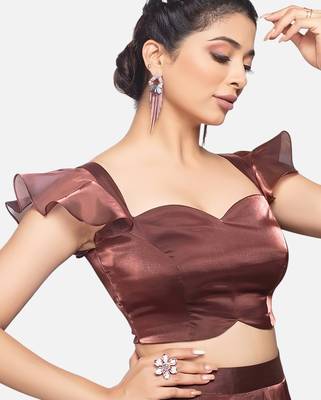 Brown crush tissue sweetheart neckline readymade blouse 4