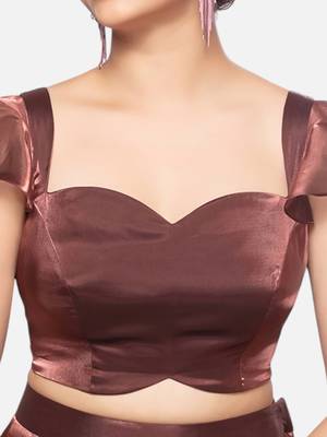Brown crush tissue sweetheart neckline readymade blouse 5