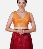 Orange deep neck sleeveless readymade saree blouse
