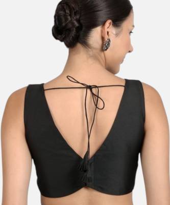 Black banglori silk sleeveless readymade saree blouse 2