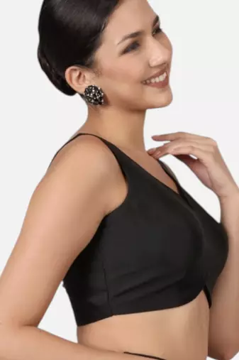 Black banglori silk sleeveless readymade saree blouse