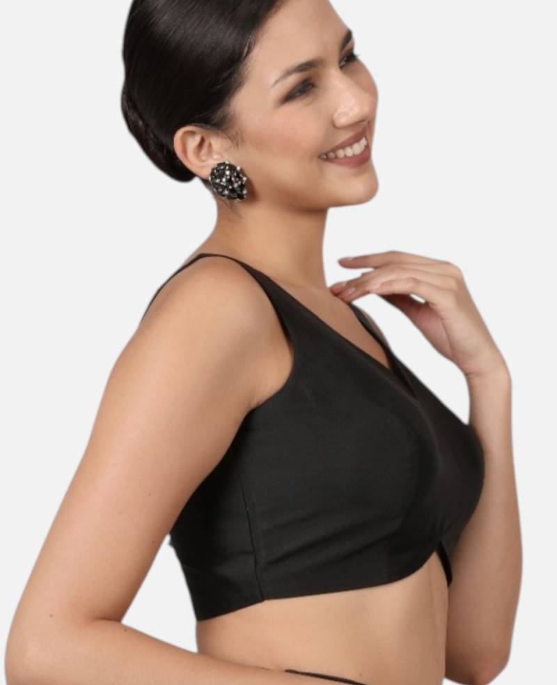 Black banglori silk sleeveless readymade saree blouse