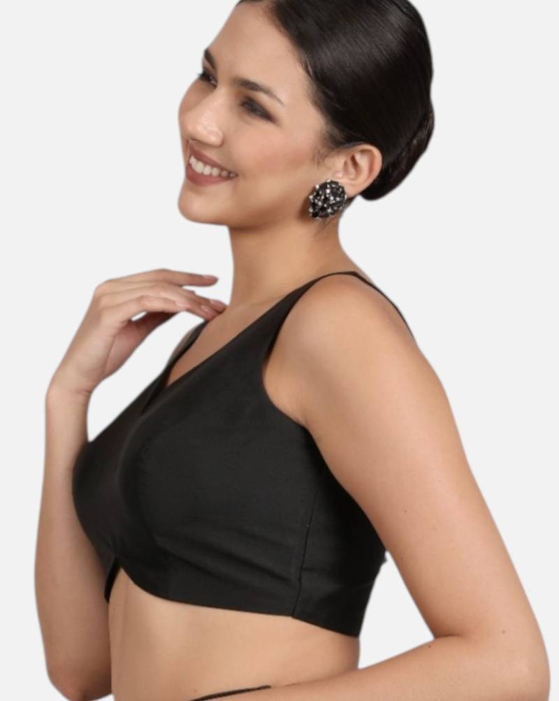 Black banglori silk sleeveless readymade saree blouse