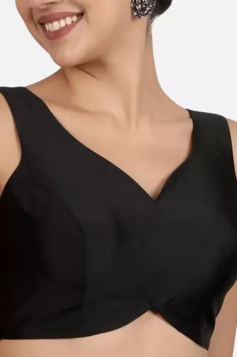 Black banglori silk sleeveless readymade saree blouse