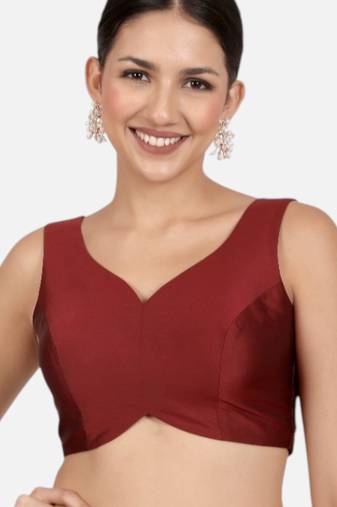 Maroon banglori silk sleeveless readymade saree blouse
