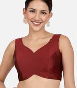 Maroon banglori silk sleeveless readymade saree blouse