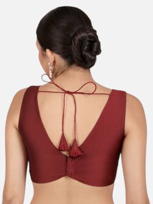 Maroon banglori silk sleeveless readymade saree blouse 2