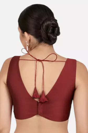 Maroon banglori silk sleeveless readymade saree blouse