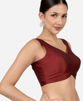 Maroon banglori silk sleeveless readymade saree blouse 3