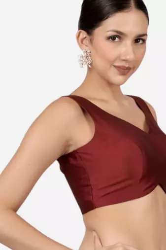 Maroon banglori silk sleeveless readymade saree blouse