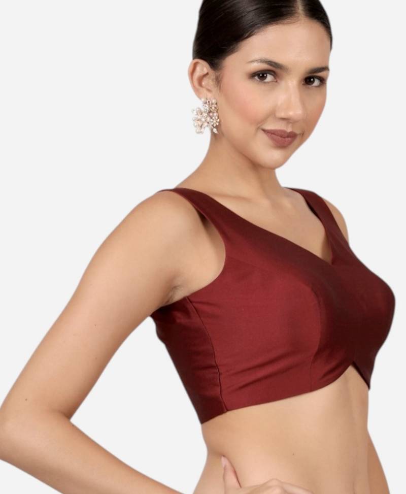 Maroon banglori silk sleeveless readymade saree blouse