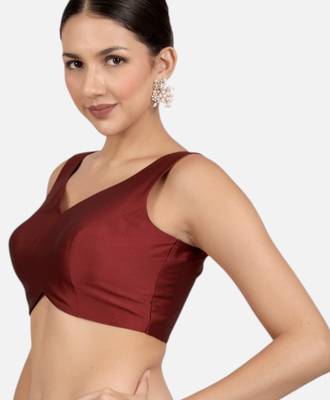 Maroon banglori silk sleeveless readymade saree blouse 4