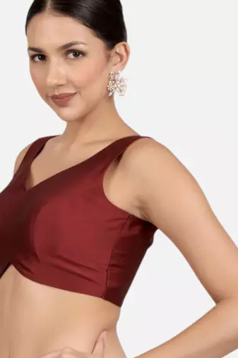 Maroon banglori silk sleeveless readymade saree blouse