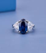 Luxury Blue Sapphire Oval Cut Statement Ring with Pear Cubic Zirconia Side Stones for Women Elegant