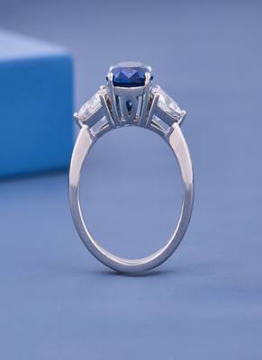 Luxury Blue Sapphire Oval Cut Statement Ring with Pear Cubic Zirconia Side Stones for Women Elegant 4