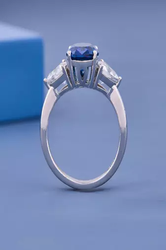 Luxury Blue Sapphire Oval Cut Statement Ring with Pear Cubic Zirconia Side Stones for Women Elegant