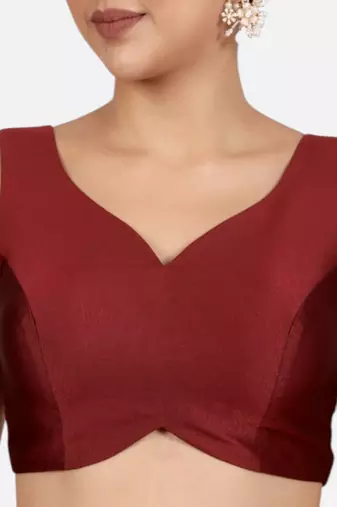 Maroon banglori silk sleeveless readymade saree blouse