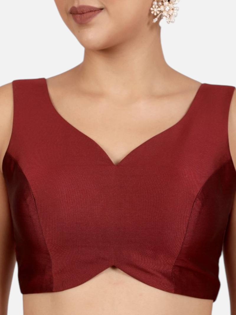 Maroon banglori silk sleeveless readymade saree blouse