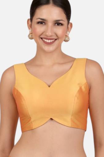 Mustard banglori silk sleeveless readymade saree blouse