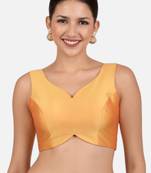 Mustard banglori silk sleeveless readymade saree blouse