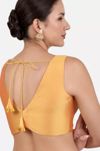 Mustard banglori silk sleeveless readymade saree blouse
