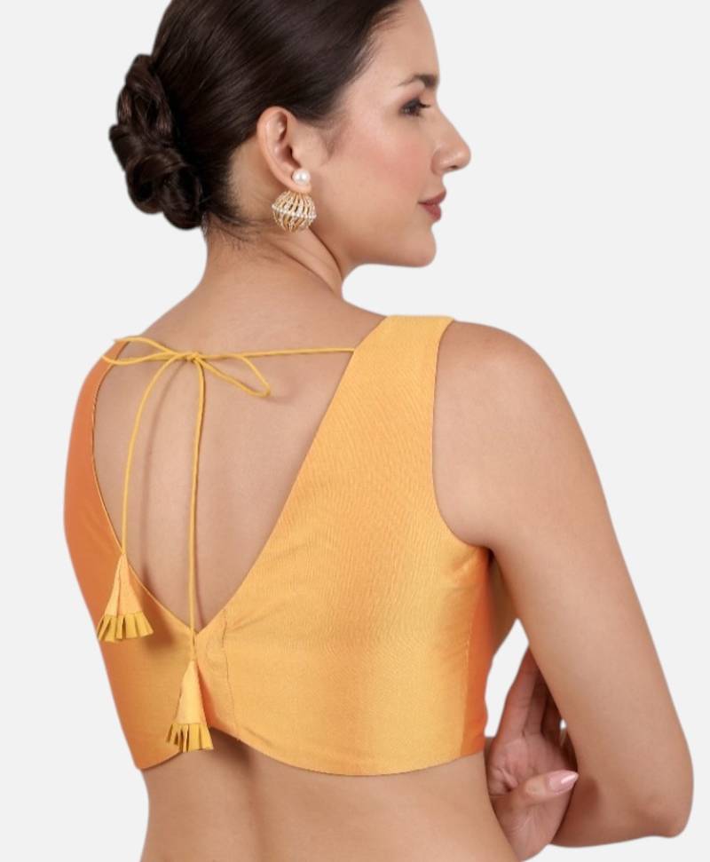 Mustard banglori silk sleeveless readymade saree blouse