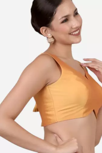 Mustard banglori silk sleeveless readymade saree blouse