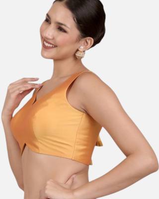 Mustard banglori silk sleeveless readymade saree blouse 4