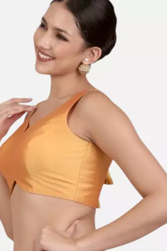 Mustard banglori silk sleeveless readymade saree blouse