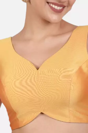 Mustard banglori silk sleeveless readymade saree blouse