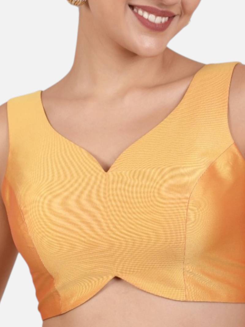 Mustard banglori silk sleeveless readymade saree blouse