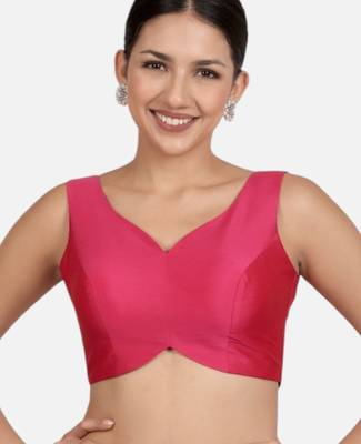 Rani pink banglori silk sleeveless readymade saree blouse 1