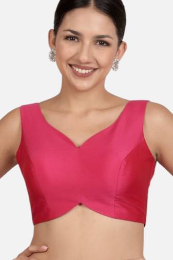 Rani pink banglori silk sleeveless readymade saree blouse