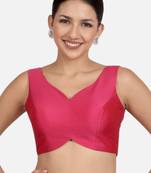 Rani pink banglori silk sleeveless readymade saree blouse