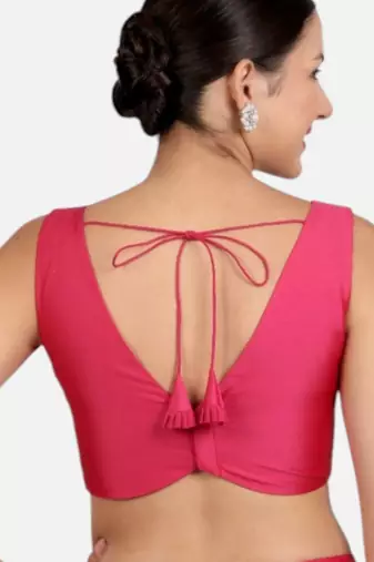 Rani pink banglori silk sleeveless readymade saree blouse