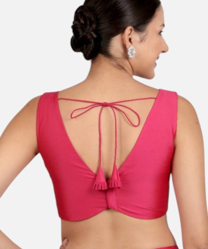 Rani pink banglori silk sleeveless readymade saree blouse
