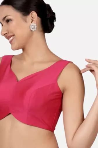 Rani pink banglori silk sleeveless readymade saree blouse